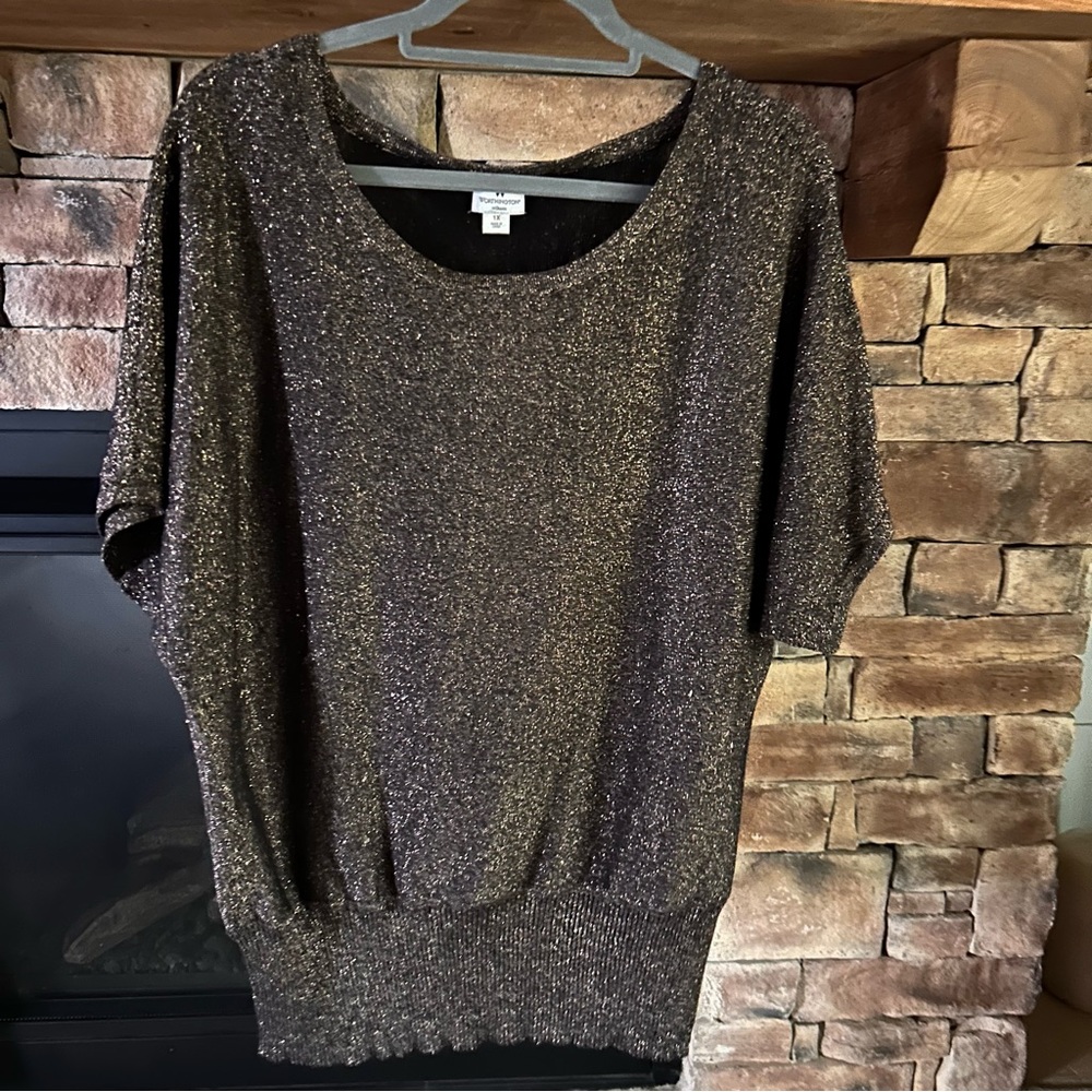 ✨Worthington Metallic Gold Shimmery‎ Top - Plus Size Blouse Size 1X